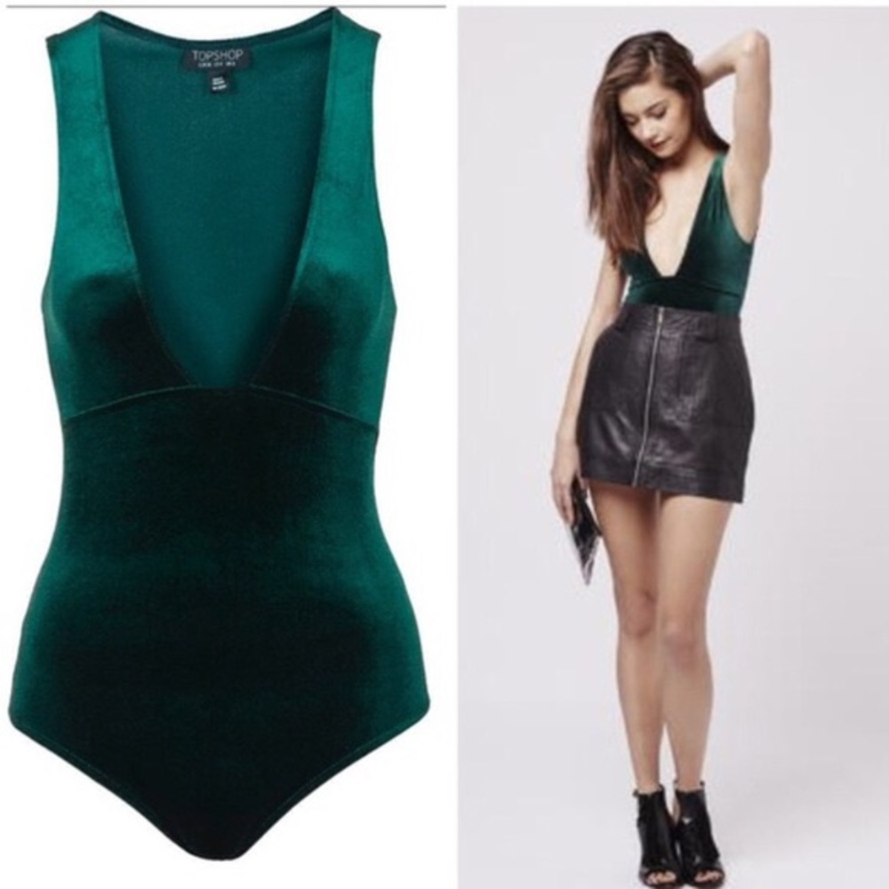 TOPSHOP velvet green bodysuit